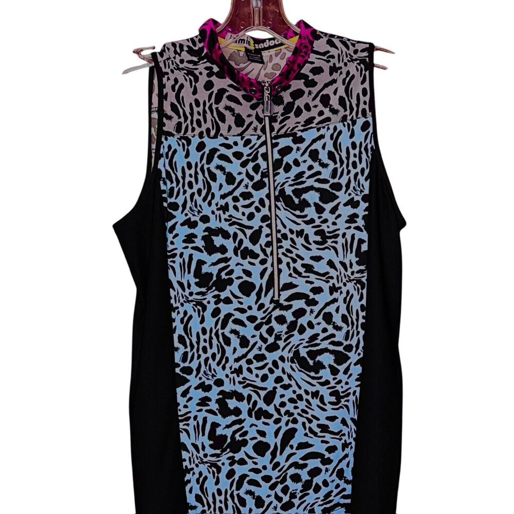 JAMIE SADOCK SLEEVELSS 1/2 ZIP TANK TOP BLACK BLUE GOLF ANIMAL PRINT S / SMALL